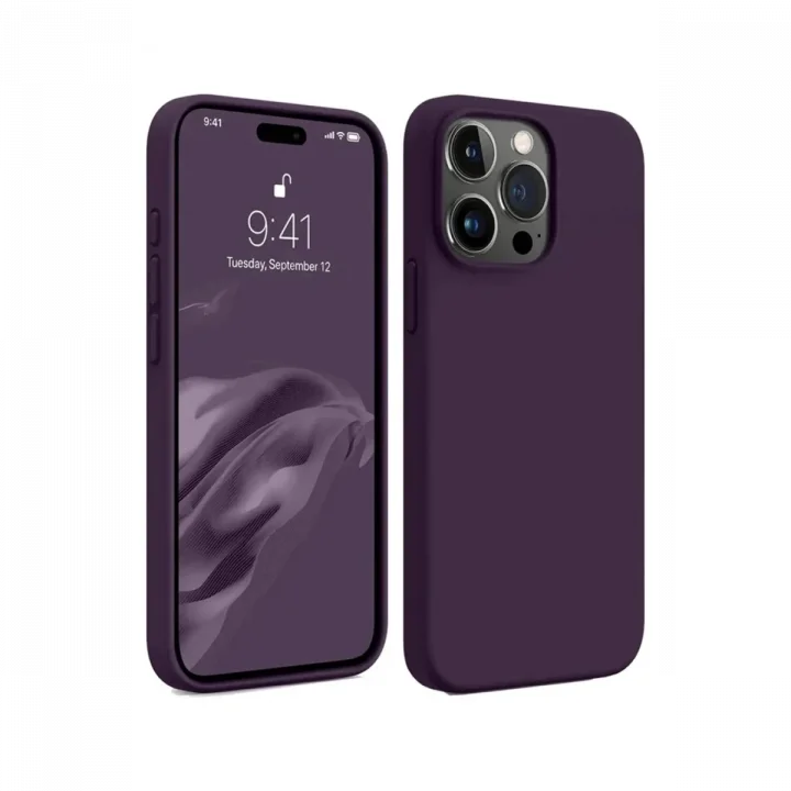 Mey İthalat®   iPhone 15 Pro Max Kılıf First Silikon - Mürdüm