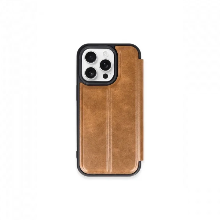 Mey İthalat®   iPhone 15 Pro Max Kılıf Flip Cover - Taba