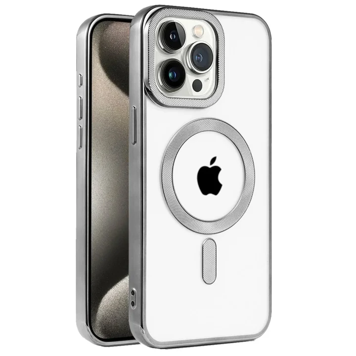 Mey İthalat®   iPhone 15 Pro Max Kılıf Kronos Magsafe Kapak - Titanyum Gri