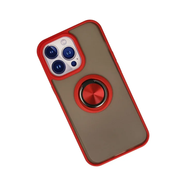 Mey İthalat®  iPhone 15 Pro Max Kılıf Montreal Yüzüklü Silikon Kapak - Kırmızı