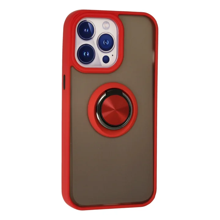 Mey İthalat®  iPhone 15 Pro Max Kılıf Montreal Yüzüklü Silikon Kapak - Kırmızı