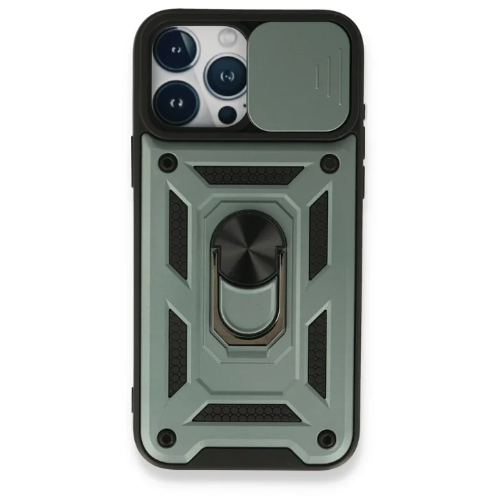 Mey İthalat®   iPhone 15 Pro Max Kılıf Pars Lens Yüzüklü Silikon - Yeşil