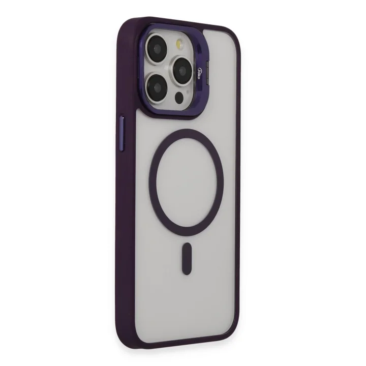 Mey İthalat®  iPhone 15 Pro Max Kılıf Roblox Lens Magsafe Standlı Kapak - Derin Mor