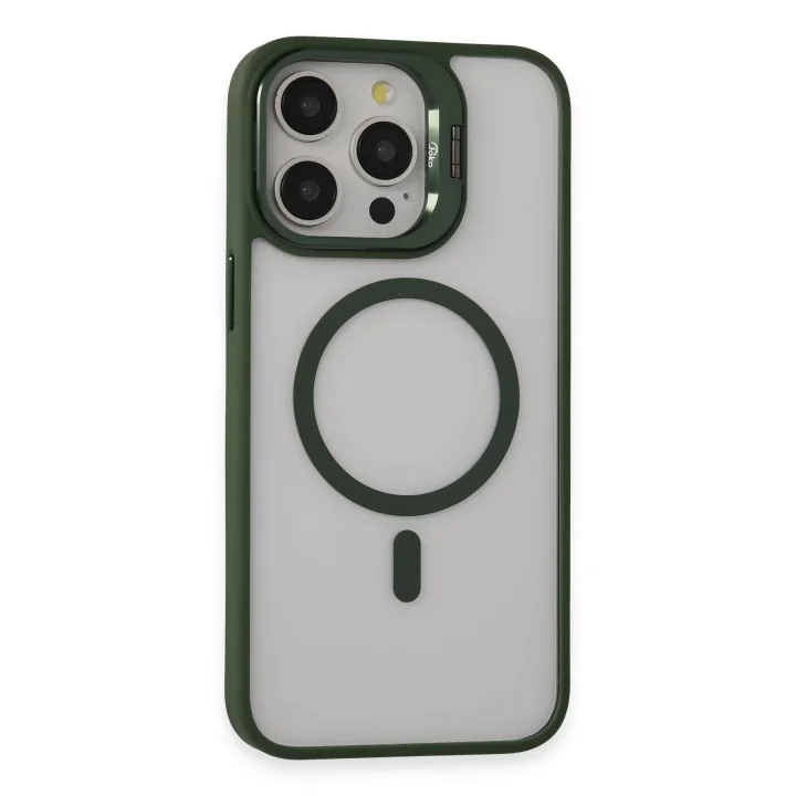 Mey İthalat®  iPhone 15 Pro Max Kılıf Roblox Lens Magsafe Standlı Kapak - Koyu Yeşil