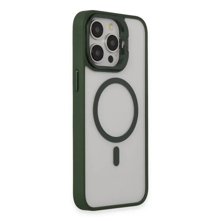 Mey İthalat®  iPhone 15 Pro Max Kılıf Roblox Lens Magsafe Standlı Kapak - Koyu Yeşil
