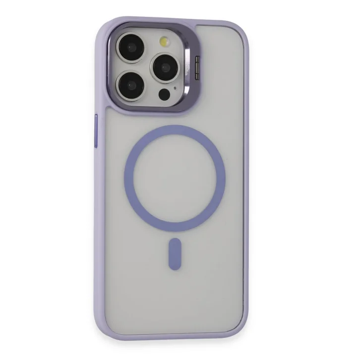Mey İthalat®  iPhone 15 Pro Max Kılıf Roblox Lens Magsafe Standlı Kapak - Lila