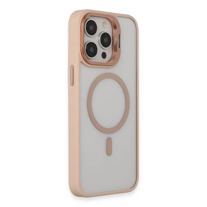 Mey İthalat®  iPhone 15 Pro Max Kılıf Roblox Lens Magsafe Standlı Kapak - Pudra