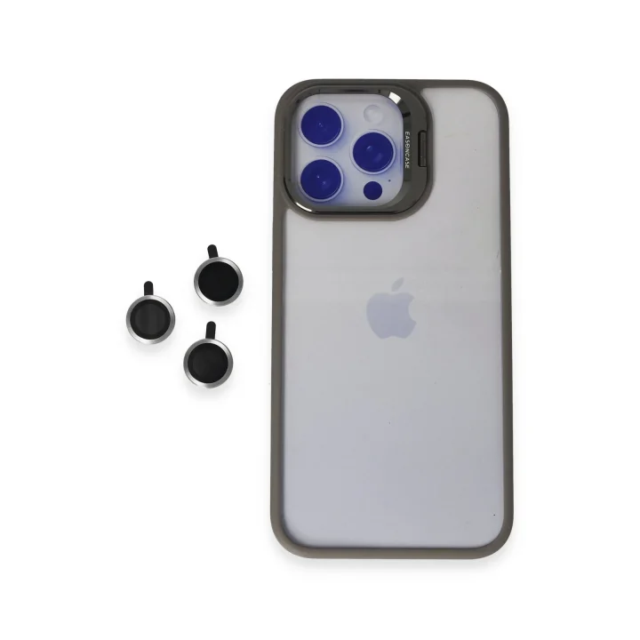Mey İthalat®  iPhone 15 Pro Max Kılıf Roblox Lens Standlı Kapak - Titan Gri