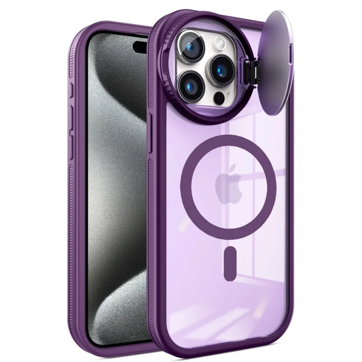 Mey İthalat®   iPhone 15 Pro Max Kılıf Teleskop Lens Magsafe Silikon Kapak - Derin Mor