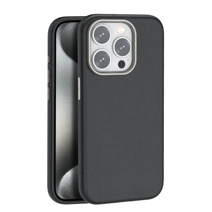 Mey İthalat®  iPhone 15 Pro Max Kılıf Wonder Deri Magsafe Kapak - Siyah