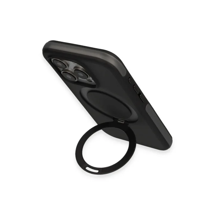 Mey İthalat®  iPhone 15 Pro Max Zorda Airbag Magsafe Standlı Kapak - Siyah