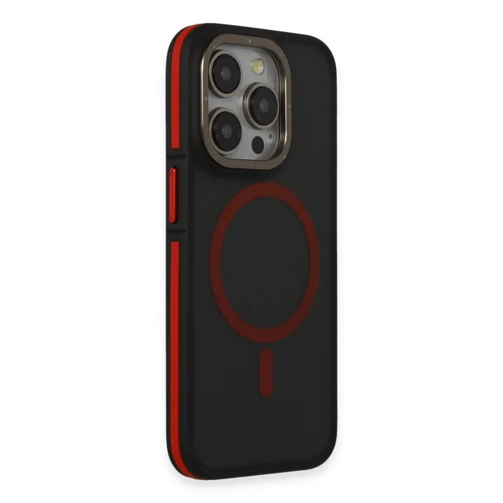 Mey İthalat®   iPhone 15 Pro Rocky Magsafe Kapak - Siyah-Kırmızı