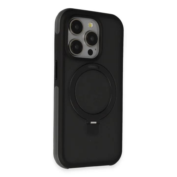 Mey İthalat®  iPhone 15 Pro Zorda Airbag Magsafe Standlı Kapak - Siyah