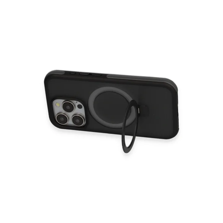 Mey İthalat®  iPhone 15 Pro Zorda Airbag Magsafe Standlı Kapak - Siyah