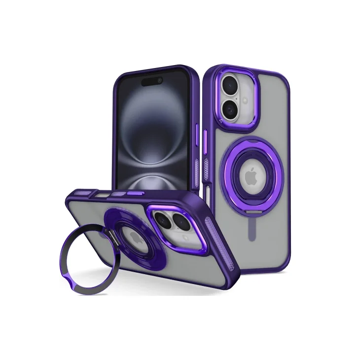 Mey İthalat®  iPhone 16 Banza Magsafe Standlı Kapak - Derin Mor