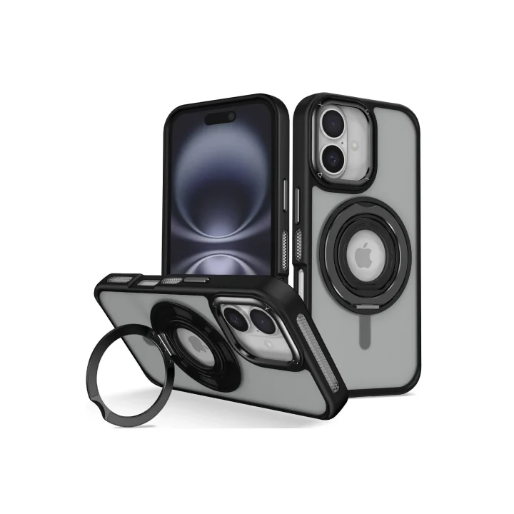 Mey İthalat®  iPhone 16 Banza Magsafe Standlı Kapak - Siyah