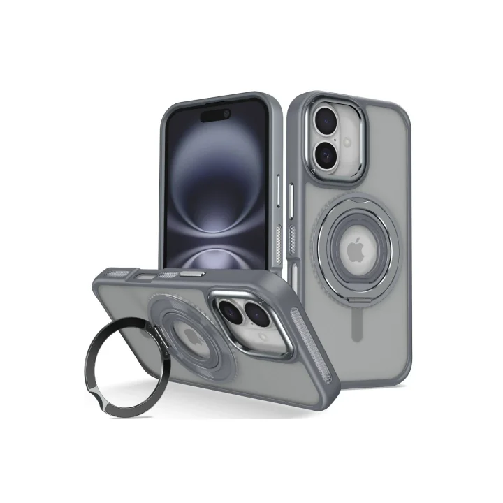 Mey İthalat®  iPhone 16 Banza Magsafe Standlı Kapak - Titan Gri