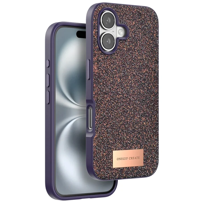 Mey İthalat®  iPhone 16 Bright Simli Kapak - Derin Mor