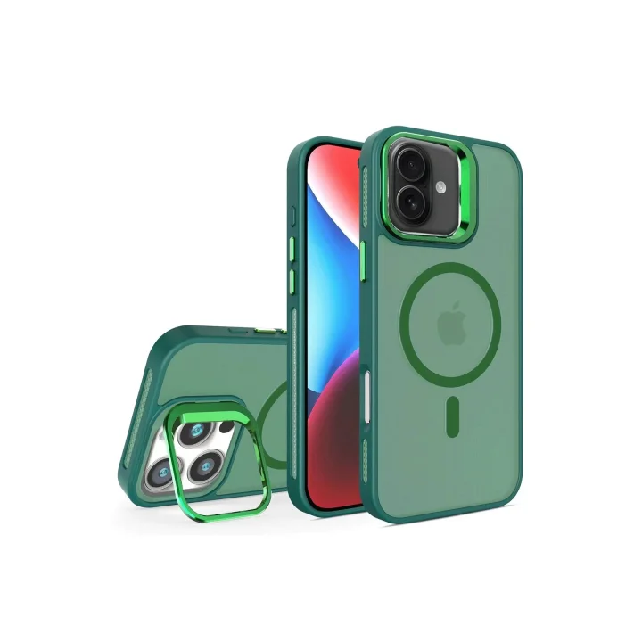 Mey İthalat®  iPhone 16 Flet Lens Magsafe Kapak - Koyu Yeşil