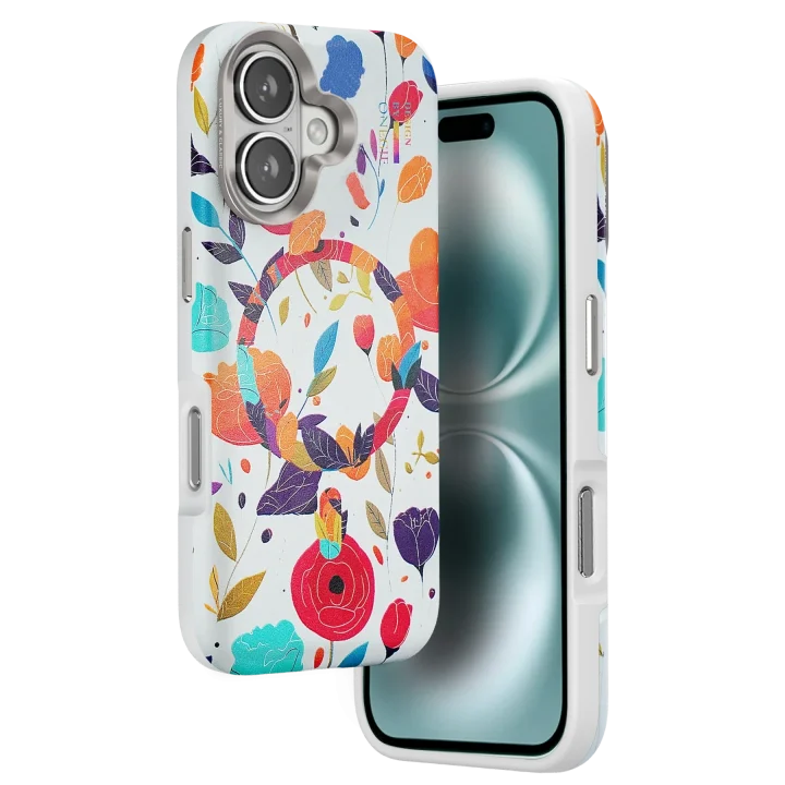 Mey İthalat®  iPhone 16 Flower Series Magsafe Kapak - Beyaz