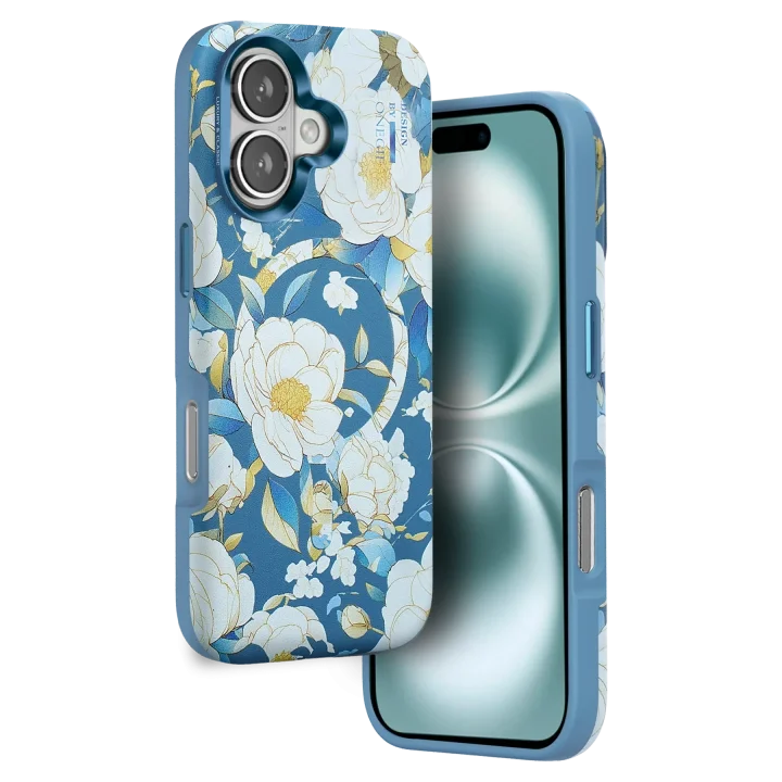 Mey İthalat®  iPhone 16 Flower Series Magsafe Kapak - Mavi