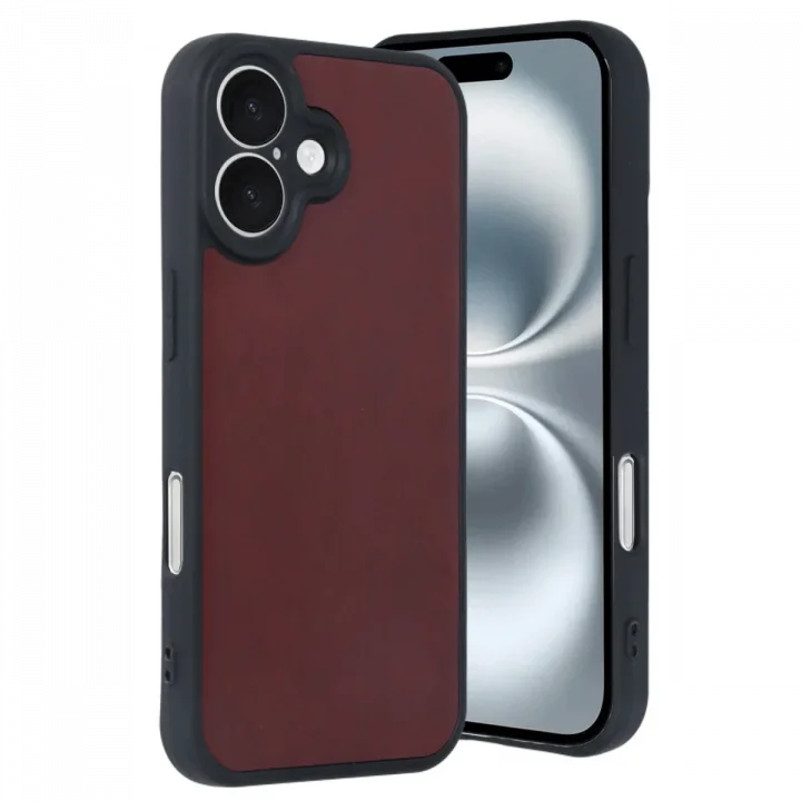 Mey İthalat®  iPhone 16 Kılıf Aras Deri Kapak - Bordo