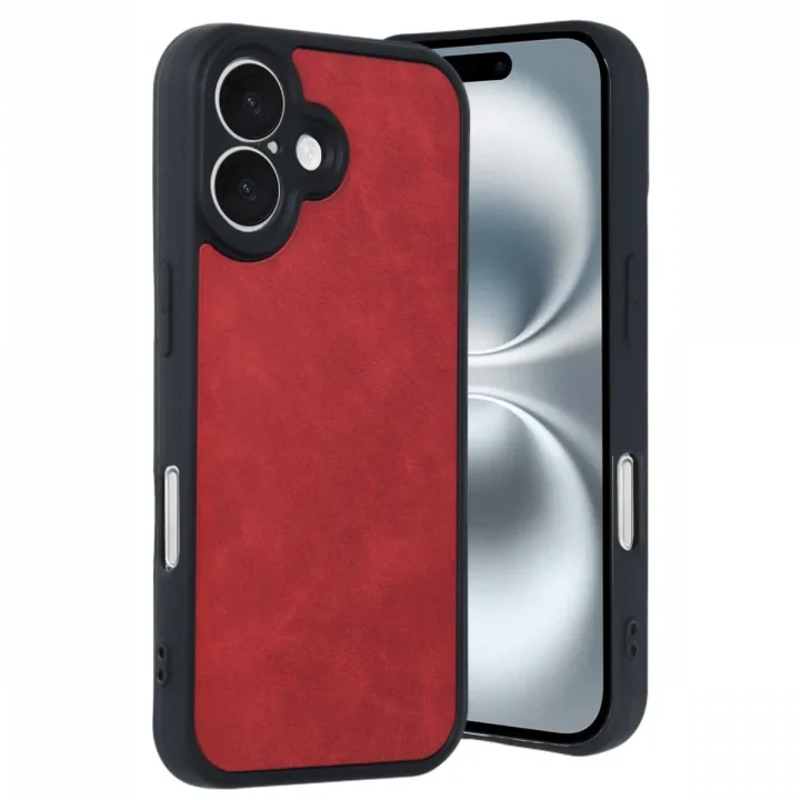 Mey İthalat®   iPhone 16 Kılıf Aras Deri Kapak - Kırmızı