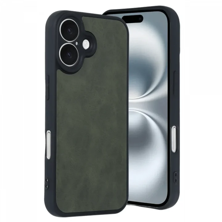 Mey İthalat®   iPhone 16 Kılıf Aras Deri Kapak - Koyu Yeşil