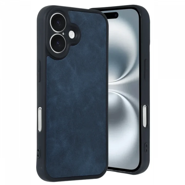 Mey İthalat®   iPhone 16 Kılıf Aras Deri Kapak - Lacivert