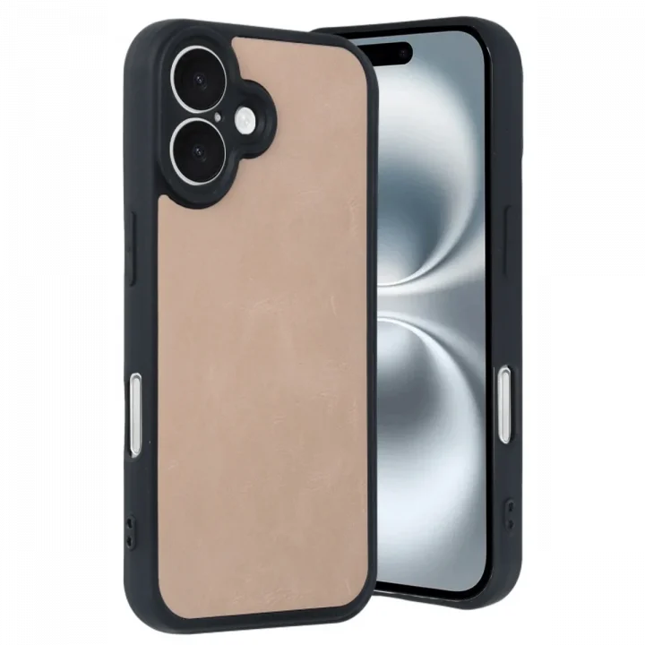 Mey İthalat®  iPhone 16 Kılıf Aras Deri Kapak - Pudra