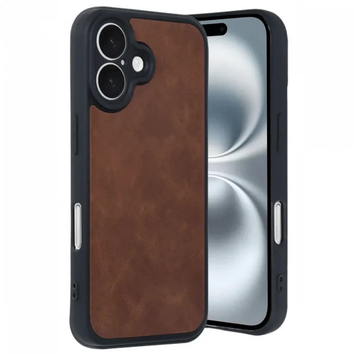 Mey İthalat®   iPhone 16 Kılıf Aras Deri Kapak - Taba