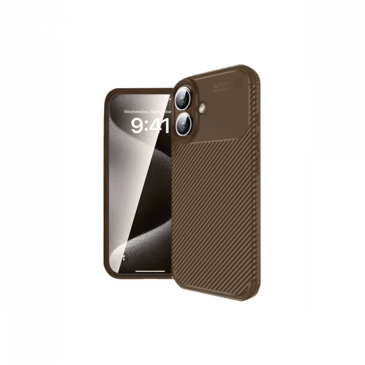 Mey İthalat®   iPhone 16 Kılıf Auto Focus Karbon Kapak - Kahverengi