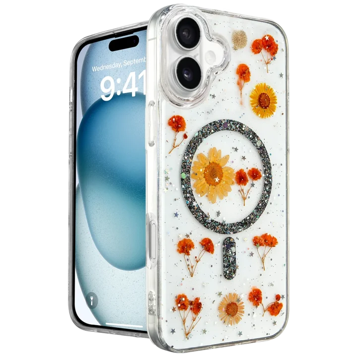 Mey İthalat®   iPhone 16 Kılıf Daisy Simli Magsafe Kapak - Siyah