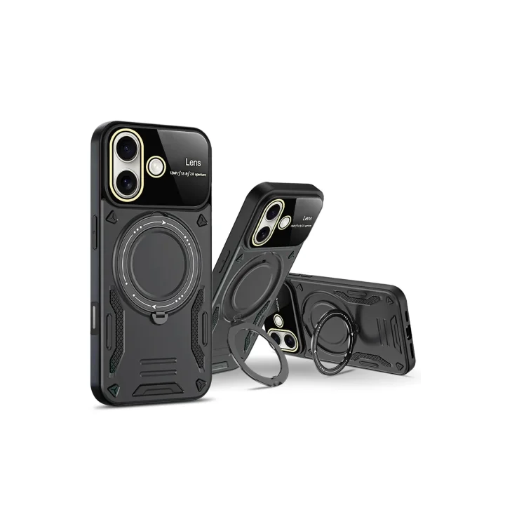Mey İthalat®   iPhone 16 Kılıf Joy Lens Standlı Kapak - Kırmızı