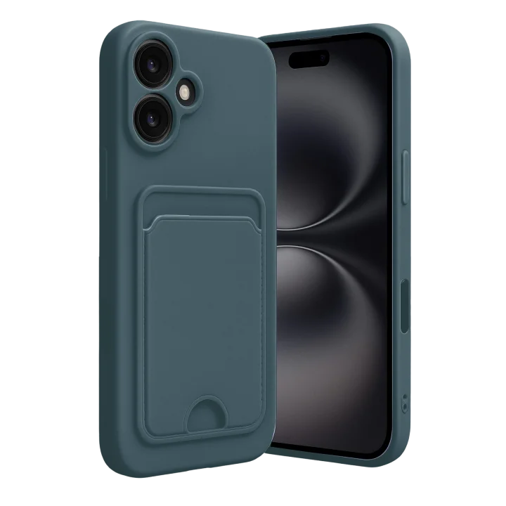 Mey İthalat®   iPhone 16 Kılıf Kelvin Kartvizitli Silikon - Koyu Yeşil