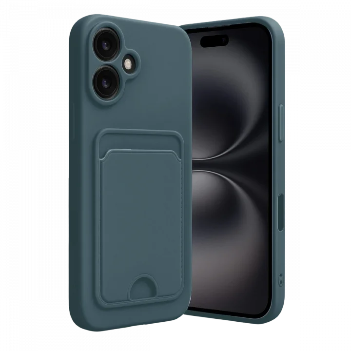 Mey İthalat®   iPhone 16 Kılıf Kelvin Kartvizitli Silikon - Koyu Yeşil