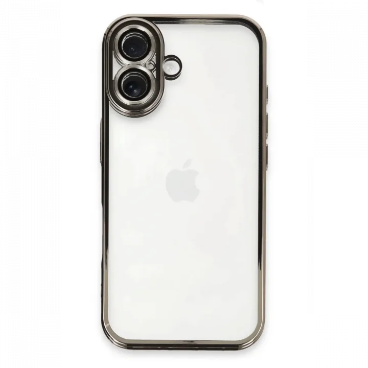 Mey İthalat®   iPhone 16 Kılıf  Lensli Silikon - Titanyum Gri