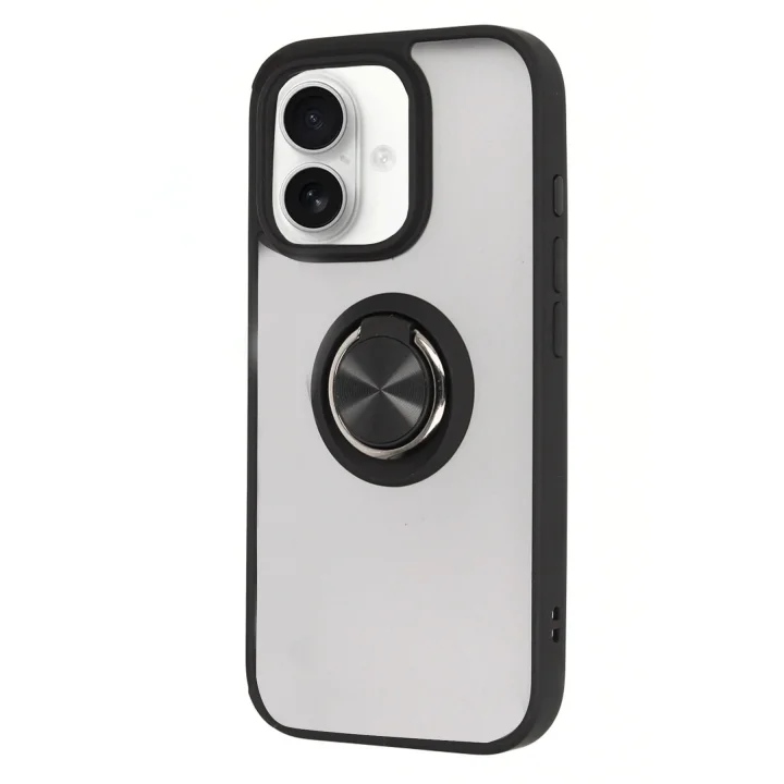 Mey İthalat®   iPhone 16 Kılıf Montreal Yüzüklü Silikon Kapak - Siyah