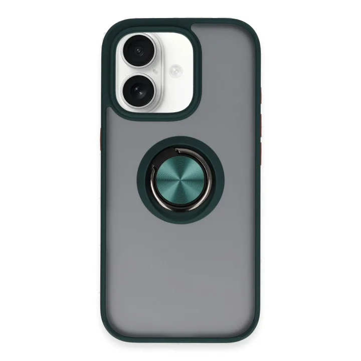 Mey İthalat®   iPhone 16 Kılıf Montreal Yüzüklü Silikon Kapak - Yeşil