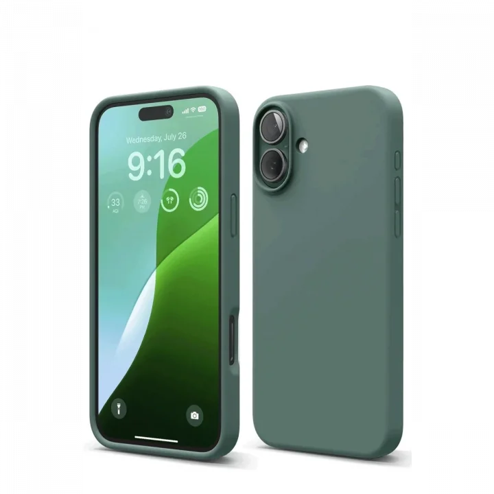 Mey İthalat®  iPhone 16 Kılıf Nano içi Kadife Silikon - Koyu Yeşil