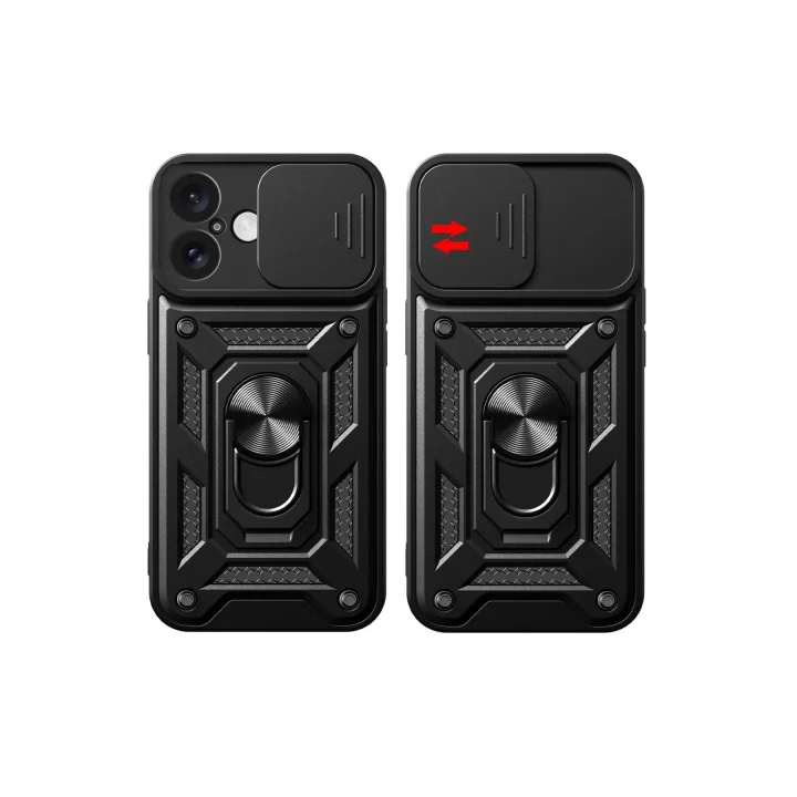 Mey İthalat®   iPhone 16 Kılıf Pars Lens Yüzüklü Silikon - Siyah