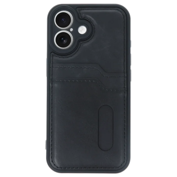 Mey İthalat®   iPhone 16 Kılıf Sara Kartvizitli Deri Kılıf - Siyah