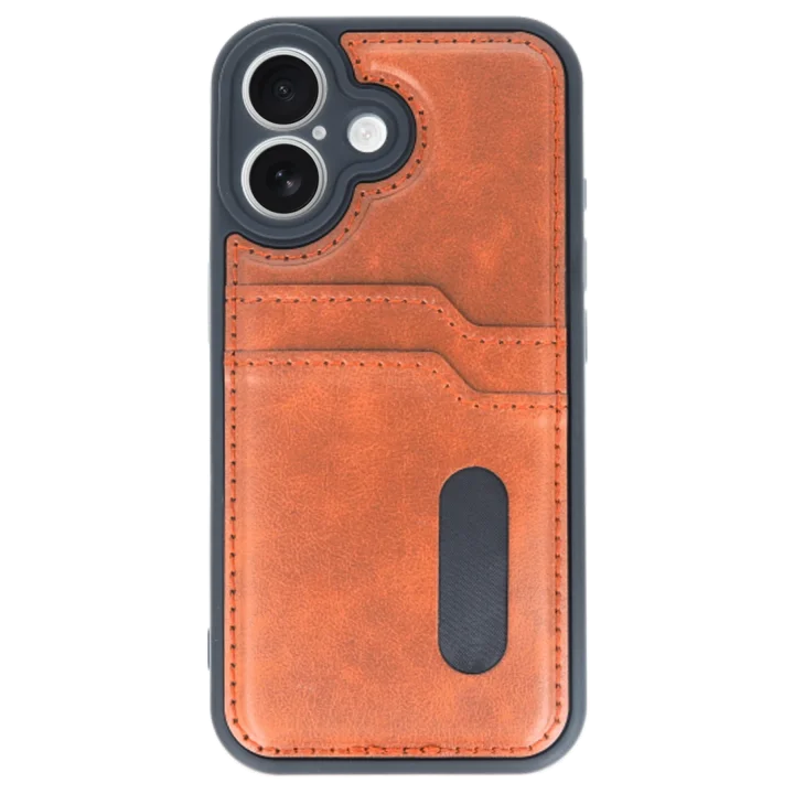 Mey İthalat®   iPhone 16 Kılıf Sara Kartvizitli Deri Kılıf - Taba