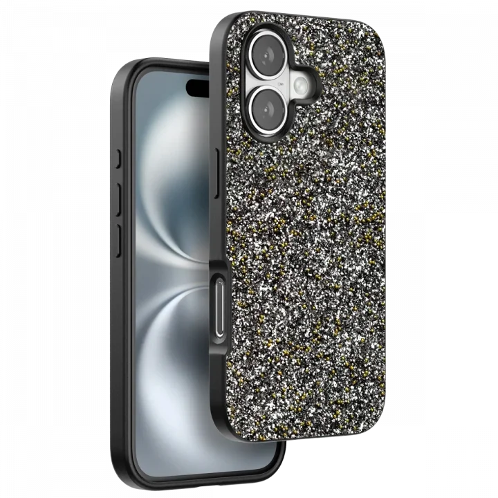 Mey İthalat®  iPhone 16 Plus Bright Simli Kapak - Gümüş