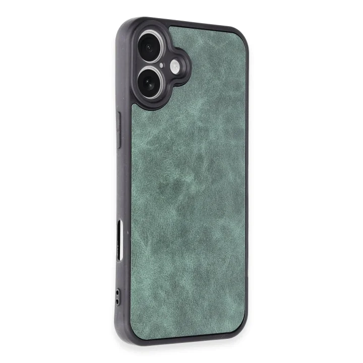 Mey İthalat®   iPhone 16 Plus Kılıf Aras Deri Kapak - Koyu Yeşil