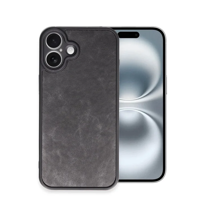 Mey İthalat®   iPhone 16 Plus Kılıf Aras Deri Kapak - Siyah