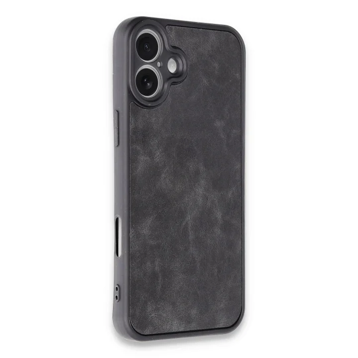 Mey İthalat®   iPhone 16 Plus Kılıf Aras Deri Kapak - Siyah