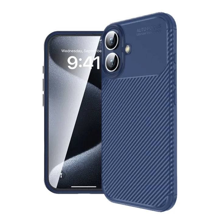 Mey İthalat®   iPhone 16 Plus Kılıf Auto Focus Karbon Kapak - Lacivert