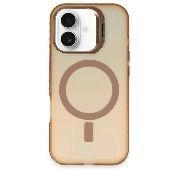 Mey İthalat®   iPhone 16 Plus Kılıf Primera Magsafe Standlı Kapak - Gold