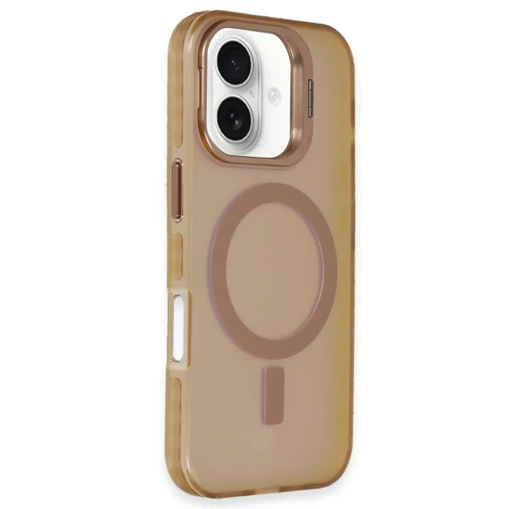 Mey İthalat®   iPhone 16 Plus Kılıf Primera Magsafe Standlı Kapak - Gold